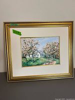 Front view of framed acrylic painting showing image, mat and frame