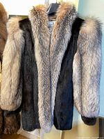 Front view of mink coat with silver fox trim