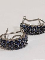 Angled close-up of sapphire settings and lever backs