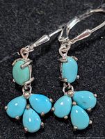 front view of both earrings showing turquoise stones and lever backs
