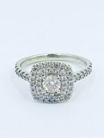 Front view of 14k white gold diamond cushion cluster ring