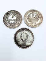 Reverse sides: 1812 5 Francs, 1937 Australian Crown, 1874 coin coat-of-arms