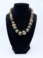 Necklace on display bust showing graduated chunky amber beads