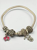 Full view of bracelet formed in circle showing all charms and clasp