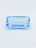 Top view showing rectangular emerald cut and sky-blue colour