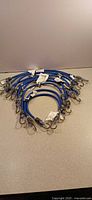 Group shot of ten blue 18-in Stinson bungee cords