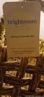 Tag showing Brightroom Woven Bulrush Bin label and dimensions