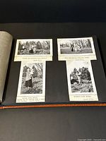Open album showing four black-and-white photos with captions April 1954