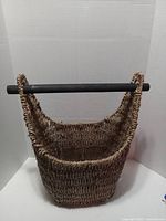 Front view of woven basket showing shape and texture