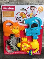 Front view of sealed Winfun 4-in-1 Jungle Joiners package showing four animal toys