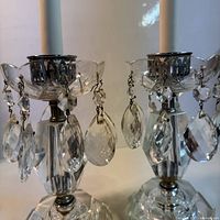 close view of prisms and crystal bodies of both lamps