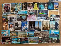 Wide view of entire spread of postcards