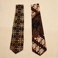 Both batik cotton ties side by side full length