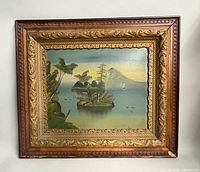 Full view of framed oil painting on board