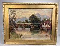 Front view of framed oil painting showing full scene and frame