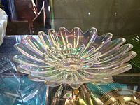 Large iridescent Celestial dish showing shape and luster