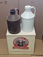 Overall shot of cooler with two milk jugs on top