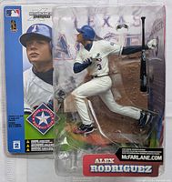 Front view of sealed McFarlane Alex Rodriguez MLB Series 2 action figure in packaging