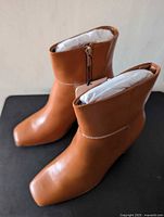 Pair of brown ankle boots standing upright