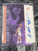 Front of Tracy McGrady SP Authentic Sign of the Times autograph card in holder