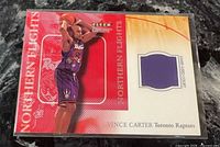 Front of card showing Vince Carter image, Northern Flights branding, and purple court swatch.