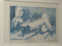 Close-up of etching showing signature, title, and A.P. marking