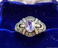 Top view showing amethyst center and marcasite detail