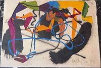 Full view of collage showing abstract shapes, signature lower right