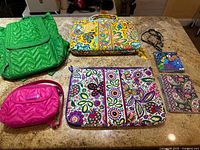 Overview of all Vera Bradley items laid out on countertop