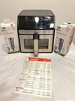 Gourmia air fryer front view with two boxed timers visible