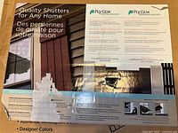 Front of Ply Gem shutter box showing branding and product image