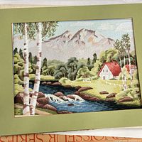 Frontal view of bunka string art with green mat