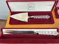Mikasa crystal-handle cake server and cake knife in boxes