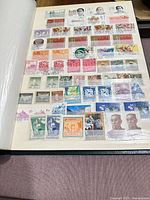 Album page with assorted Chinese commemorative and definitive stamps in protective sleeve