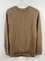 Front view of brown crewneck sweater