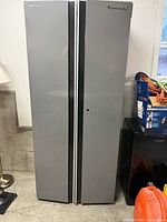 Front view of gray Husky 2-door cabinet