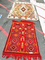 Both rugs laid out fully showing patterns and relative sizes