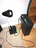 WMC shredder beside black desk lamp showing overall condition and cords