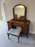 Front view of vanity table and stool