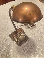 Oblique view showing dome shade, gooseneck and base