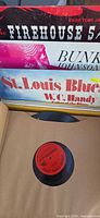 Spines of LPs showing Firehouse Five Plus Two, Bunk Johnson, W.C. Handy