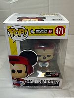Front view of boxed Gamer Mickey Pop showing branding and figure