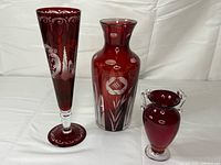 All three Egermann ruby red vases group shot