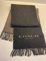 Full scarf showing dual tones and fringe