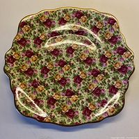 Full view of square Royal Albert Old Country Roses plate