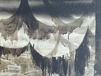 Close view of watercolor showing draped fabric forms and tonal range