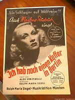 Front cover with Marlene Dietrich portrait and song title