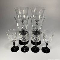 Eight Luminarc Grand Meridian glasses grouped by size