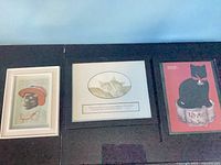 Front view of all three framed cat prints