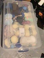 Top view of tote showing variety of yarn colours